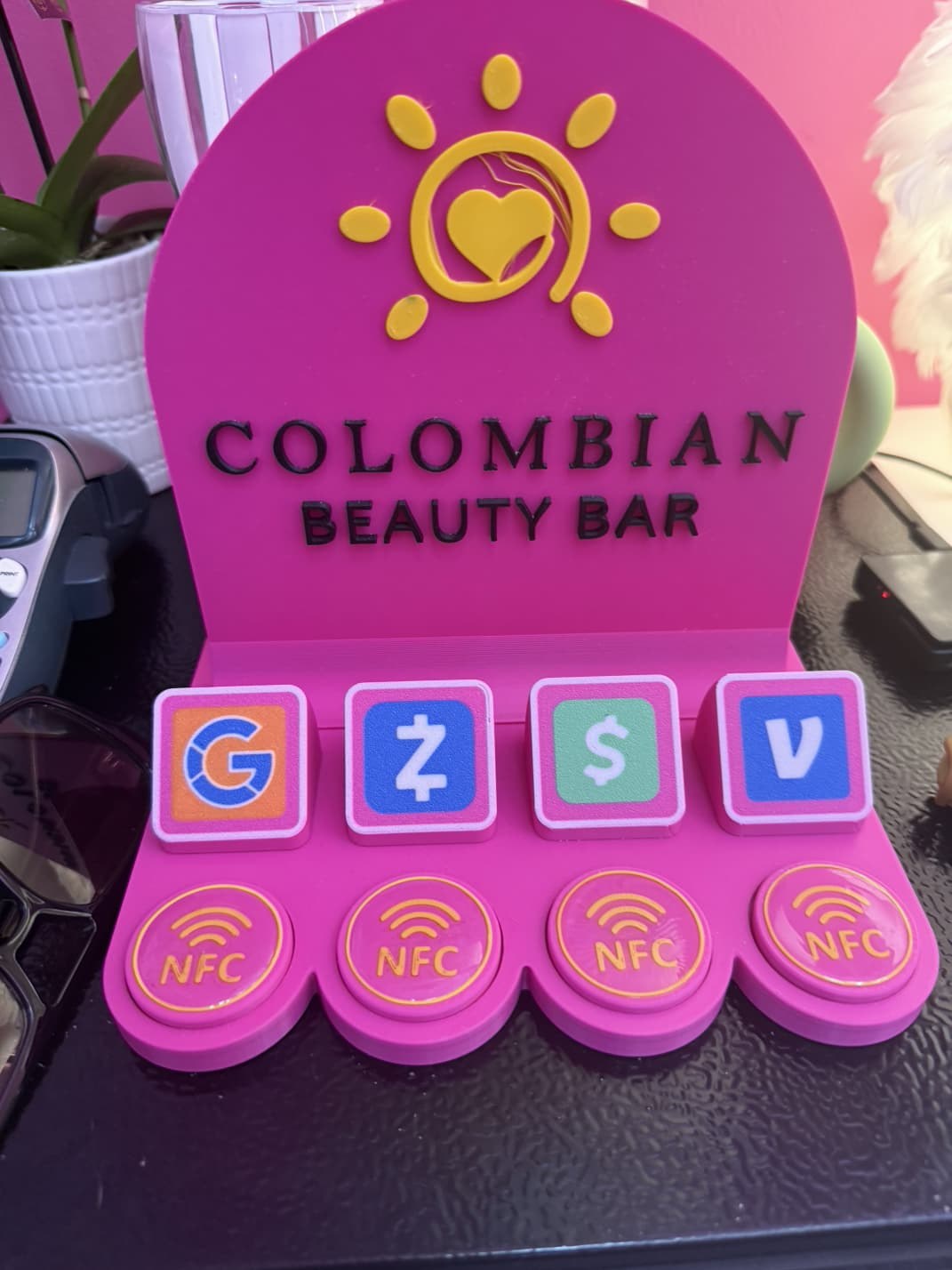 Custom pink multi-button NFC stand