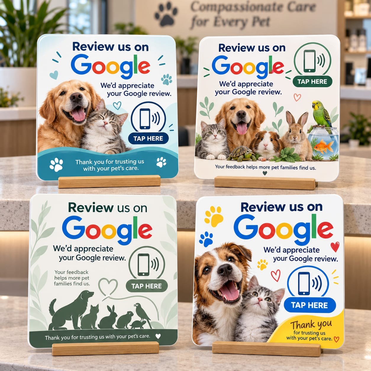 Pet care review sign examples